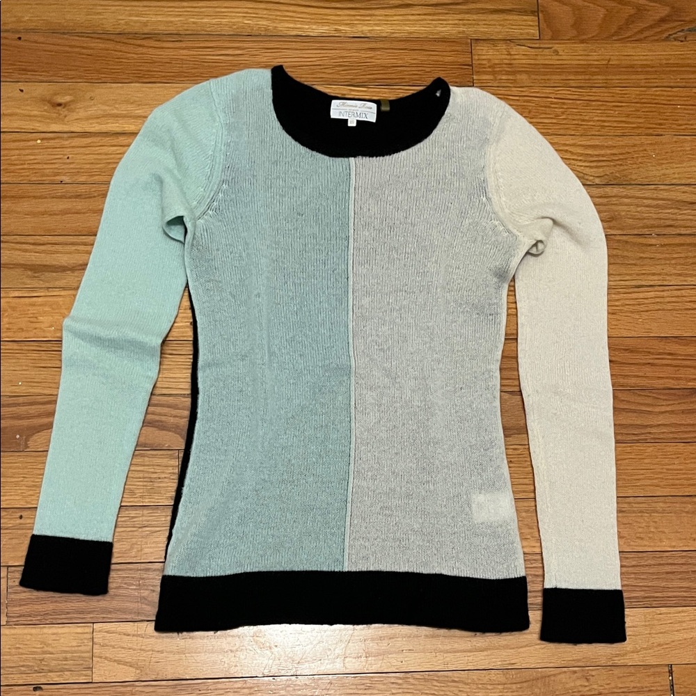 INTERMIX Women's Colorblock Sweater - Mint, Gray, Cream, and Black